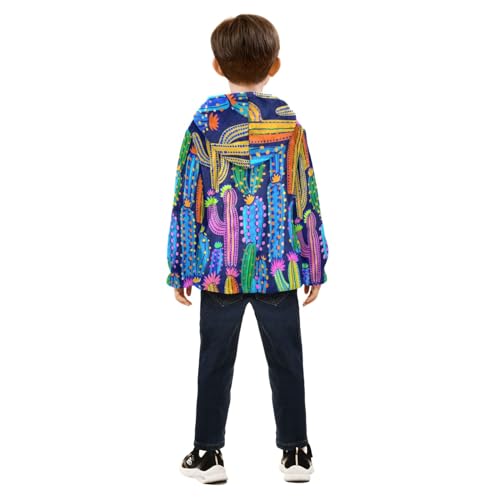 Boys Girls Fleece Jacket Colorful Cactus Kids Warm Hooded Outwear Coat4