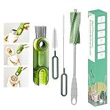 Meritpick 3-in-1 Multipurpose Bottle Cleaner Set feat. Long Handle Silicone Brush & Straw Brush, for All Water & Baby Bottles (Green)