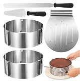 5 Stück Tortenring verstellbar: Torten Schneidehilfe mit Tortenschneider, Tortenretter & Palette, Kuchenring hoch Zubehör, Backrahmen Rund, für professionelles Backen und Dekorieren von Kuchen