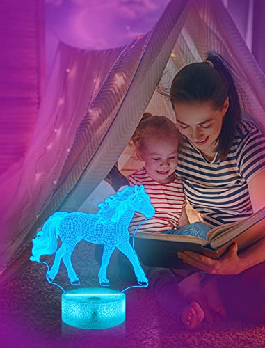 Lámpara de mesa noche 3D ilusión caballo LED 16 colores miniatura 6