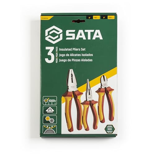 SATA Conjunto de alicates isolados VDE de 3 peças (20 cm, diagonal de 15 cm e nariz longo), corpos d