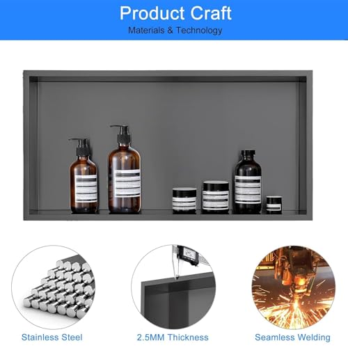 BBTEQEKN 27" x 11" Shower Niche, 304 Stainless Steel Rectangular Wall Niche, Waterproof Bathroom Recessed Niche, Organizer Storage for Shampoo & Toiletry Storage by BBTEQEKN - Image 6