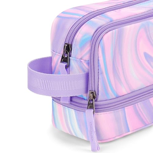 Image of Choco Mocha Purple Pencil Case for Girls, Large Soft Zipper Pencil Pouch for Teen Girls, Pencil Bag for Kids Girl with 3 Compartments, Liquid Purple