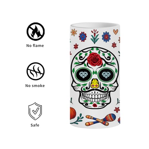 Image of Dia De Los Muertos Flameless Candles with Timer Remote 3 Pack Halloween Flameless LED Candle Battery Operated Sugar Skull Day of The Dead Decoration