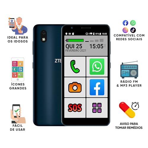 Smartphone do Idoso 4G Letras Grandes, Botão SOS, Dual SIM 32GB 1GB RAM Tela 5.45