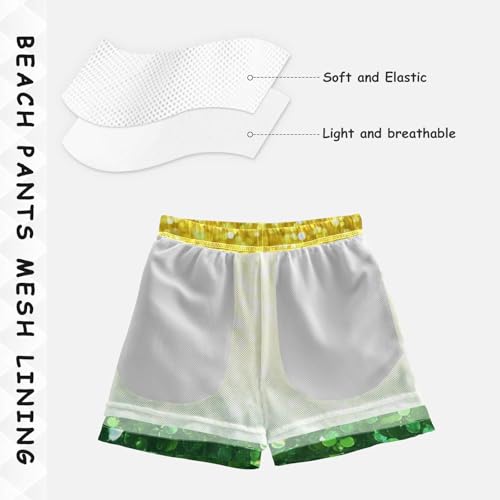 Pigsaly Boys Swim Trunks Bright Lemon Yellow Lime Green Gradient Flashing Glitter Boys Board Shorts Swimsuit Swimwear 5T4
