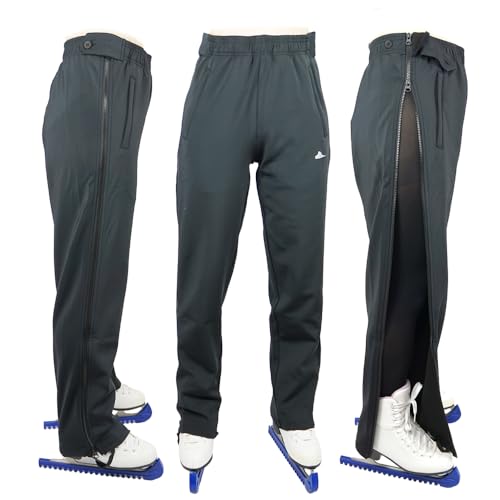 Ice Skating Zip on Zip Off Training Pants (Adult Size), Put on and take Off Without Removing Skates (Small) Black