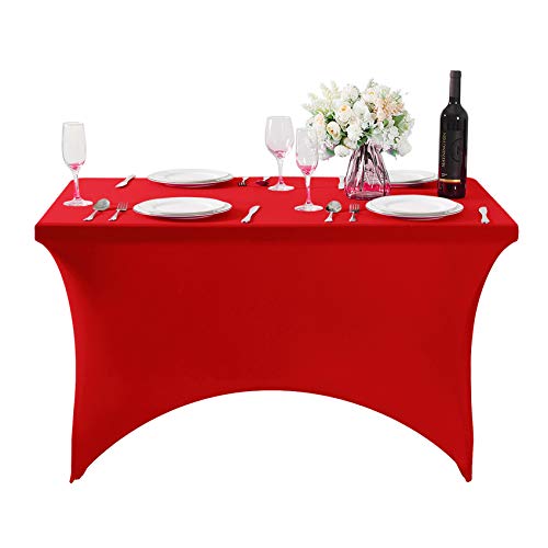 Supero Waterproof Spandex Table Cover For 4Ft Table Universal Fitted Stretch Tablecloth For Party, Banquet, Wedding And Events-Red #TOP2