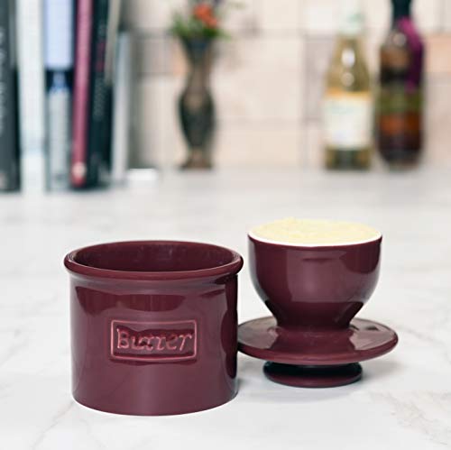 Butter Bell - The Original Butter Bell Crock by L. Tremain, French Ceramic Butter Dish, Café Retro Collection, Crimson - Thumbnail 3