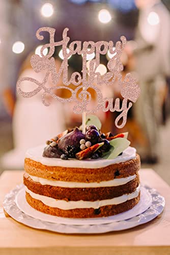 Ahaoray Happy Mother's Day Cake Topper - Rose Gold Glitter Mother's Day Cake Decoration Supply - Happy Birthday Mom Cake Decor #TOP1