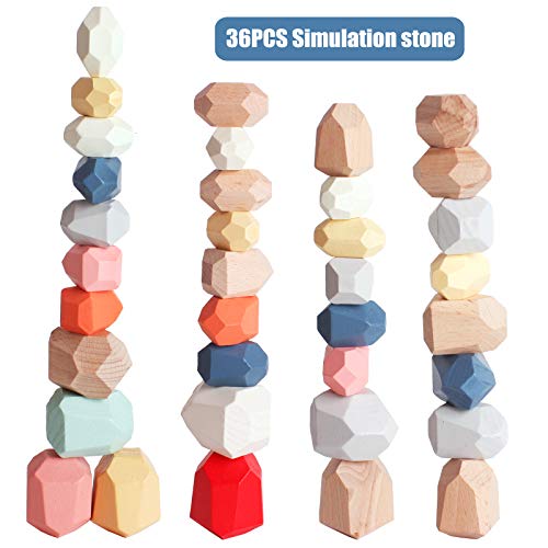 Bestamtoy LE309 36 Pcs Wooden Sorting Stacking Rocks Stones,Sensory Toddler Toys Learning Montessori Toys, Building Blocks Game thumb #6