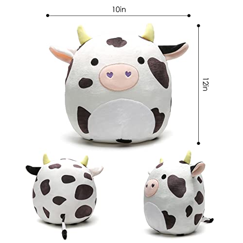 Colin The Brown Spotted Cow Plush Pillow - 12-Inch 3D Cute Cow Print Pattern With Brown Spots, White Belly - Super Soft Stuffed Animals Toy For Home Car Decoration - Party Gifts For Kids Or Lovers #TOP5