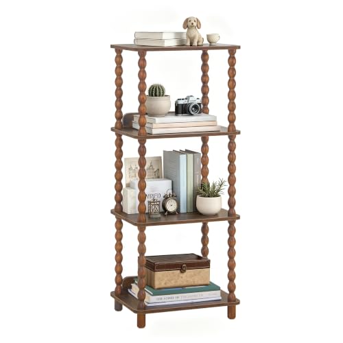 Fultyle Book Shelf, 4-Tier Bookshelf with Storage, Small Bookcase Display Shelves for Small Spaces, Bedroom, Living Room and Office with Solid Wood Legs (Rustic Brown)