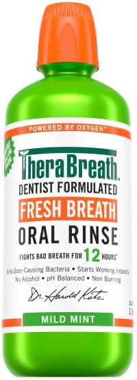 Miniatura 2 de TheraBreath Enjuague bucal Fresh Breath, menta suave, sin alcohol, 1 litro (33.8 oz) + tamaño de viaje, 3 onzas líquidas