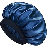 Doitory Satin Silk Bonnet for Sleeping, Double Layer Silk Sleep Cap for Men & Women, Soft Satin Lined Bonnet for Natural & Curly Hair(Navy Blue)