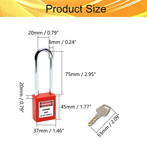 Image of Lockout Tagout Locks Safety Padlock Loto Locks Keyed Alike PA Lock Out Tag Out Steel Shackle Small Luggage Padlocks Red 6mm