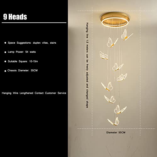 ZAANU Lustre d'escalier Moderne Acrylique Forme de Papillon Duplex Salon Salle à Manger Art LED Lustre d'escalier, lumière Blanche, 3 têtes (lumière Chaude 9 têtes) – vue 4