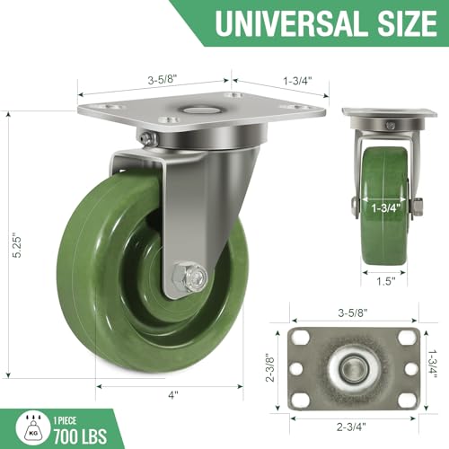 HANDSAMMU 4 X1.5 Heavy Duty Casters- Stainless Steel Bracket High Temperature Oven Rack Casters, Set of 4 with up to 2800LB Capacity- Widely Used in Food Workshops, Laboratories (4 Swivel)