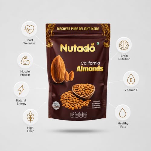 Image of NUTADO Premium California Almonds 200g | Whole Natural Badam Giri | High Protein, High Fibre & Vitamin E | Crunchy Healthy Dry Fruits | Daily Nutrition