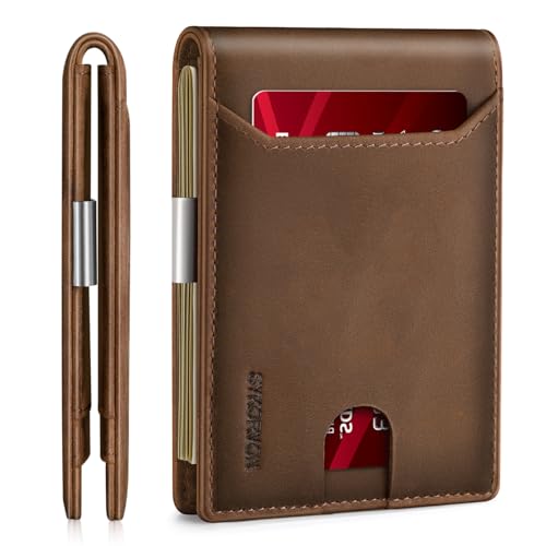 Mens Wallet Slim Bifold Wallet With Money Clip Genuine Leather Wallet RFID Blocking Minimalist Card Holder Wallet,11 Card Slots (Coffee)