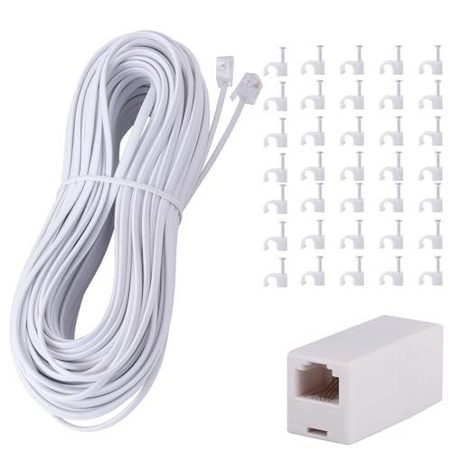 Câble RJ11 rallonge de téléphone 30m blanc avec adaptateur et fixations