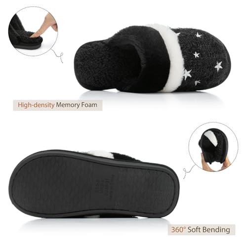 Image of GOEWY Cozy Slippers for Women Indoor and Outdoor Fuzzy House Shoes with Memory Foam Anti-Skid Sole Gifts for Women Mom Ladies