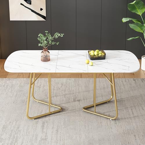 Merax Esstisch ausziehbar, erweiterbarer Esstisch oval mit Marmorstruktul, 140/180 * 80 cm, 4–6 Person, Marmor+Gold Merax Esstisch ausziehbar, erweiterbarer Esstisch oval mit Marmorstruktul, 140/180 * 80 cm, 4–6 Person, Marmor+Gold