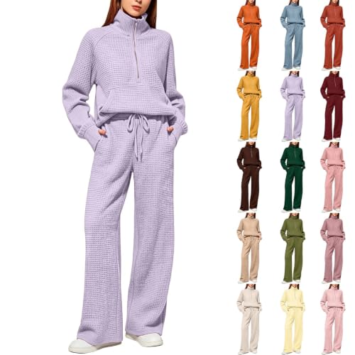 Travel Sets for Women 2 Piece Half Zip Pullover Wide Leg Pants Fall Outfits - image 1