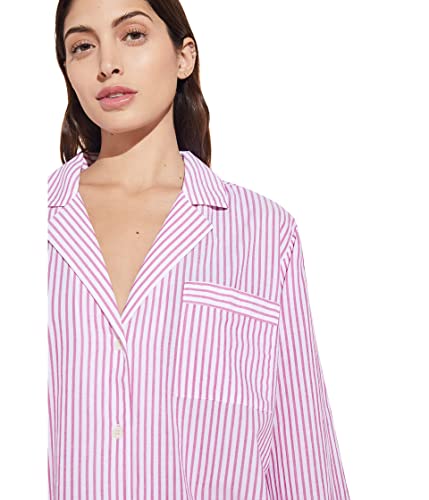 Eberjey Organic Sandwashed Cotton Printed The Long Pj Set For Women - Notch Collar Top, Silhouette Bottom, And Striped Pattern Design Nautico Stripe Italian Rose Xl One Size #TOP2