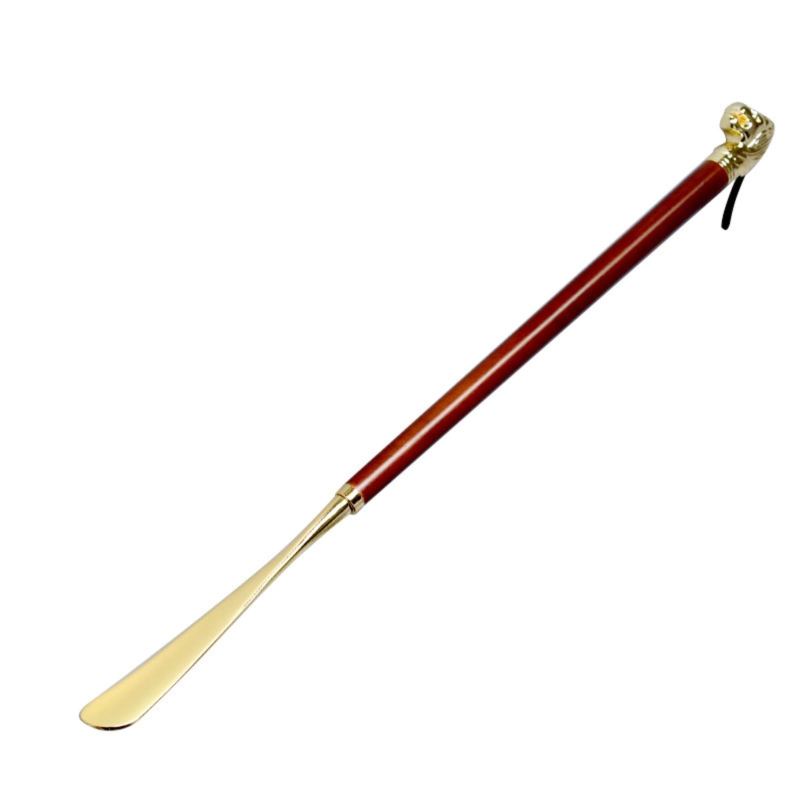 WOZLO Löwenkopf Metall Schuhlöffel ，Holzgriff und Löwenkopf aus massivem Messing，Schuhanzieher lang Metall Universal 32cm/49cm