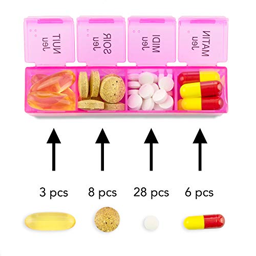Tabtime Pillendoos (Frans) met zwarte zak voor 7 dagen, met 28 vakken voor vitaminen, voedingssupplementen en medicijnen - Image 8