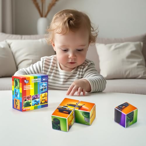 Image of Pairez Toys Magnetic Cubes for Toddler, 1.65 inch Large Building Blocks Tiles, Construction Vehicles Puzzles Game for Toddlers, STEM Educational Learning Toys for Boys & Girls Ages 1 2 3