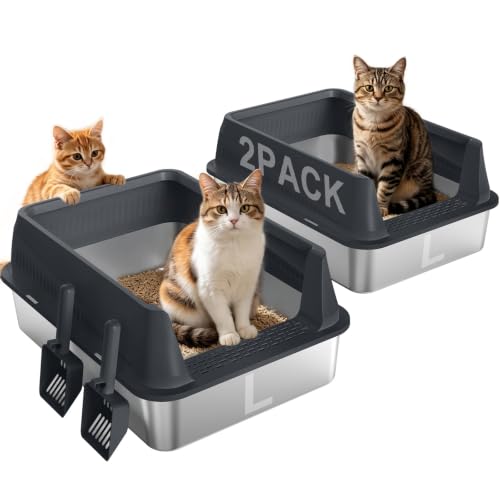 AIPERRO Stainless Steel Litter Box 2 Pack Metal Cat Litter Boxes with Lid