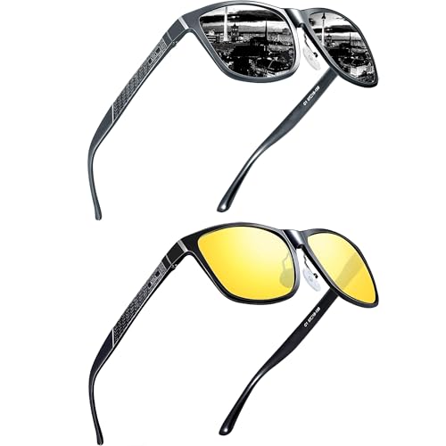 ATTCL Bundle Men's Retro Metal Frame Driving Polarized Sunglasses For Men/Women:(8587-gray-gray)+(8587-yeshi)