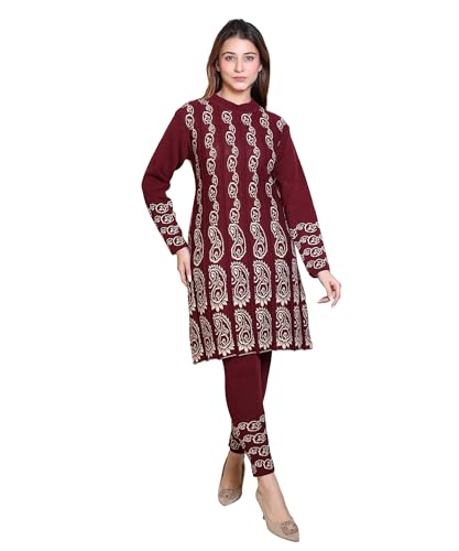 Image of Grand Line Women's Acrylic Woolen Winter Wear Warm Kurta with Palazzo Set