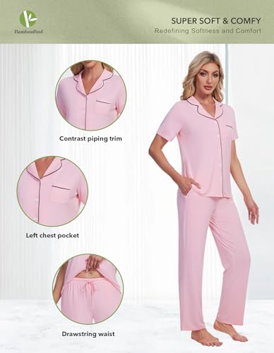 Image of Pajamas Set for Women Soft Knit Button Down Sleepwear 2 Piece Breathable Viscose from Bamboo Pjs S-XXL