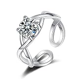 KRXSOBNV Anello di Diamanti, Anello da Donna in Oro Bianco 9 carati, Regolabile, Aperto, Solitario, Rotondo, moissanite(I 1/2)