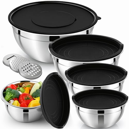Set de 5 Tazones Mezcladores con Tapa Hermética Acero Inoxidable miniatura 1