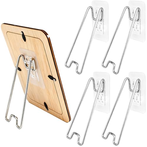 PineHaven 5 Pcs Adjustable Metal Picture Frame Easel Backs,Self Adhesive Photo Frame Stands for Frames,Stainless Steel Easel Back Supports for Photos Paintings Display,(Silver,5.12