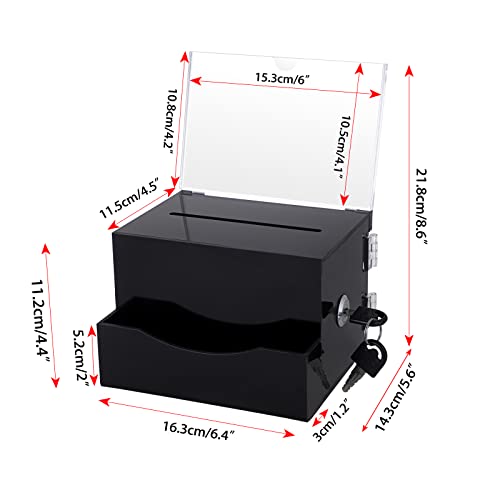 Btsky Acrylic Suggestion Box With Lock, Acrylic Donation Box With Sign Holder, Office Ballot Box With Pocket Collection Box For Voting Locking Mailbox, Suggestion Box With Removable Sign Slot (Black) #TOP2