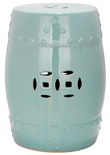 Safavieh Antigua Indoor/Outdoor Garden Stool, Glazed Ceramic in Soft Turquoise