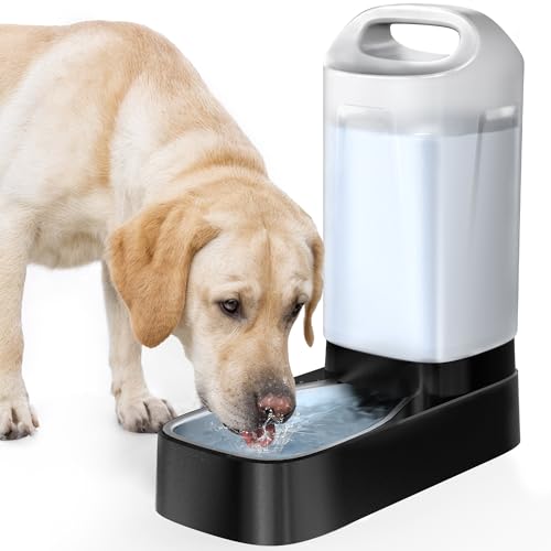 Automatic Dog Water Bowl Dispenser - 2.4 Gallon Stainless Steel Gravity Pet Water Feeder with Ergonomic Handle Design Anti Splash Drinking Bowl Without Filter Easy to Clean Multi Pet Use