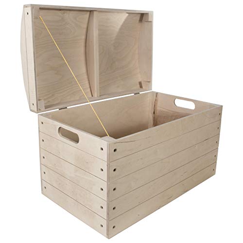 Extra Large Wooden Treasure Chest Storage Box | 56.5 x 33.5 x 36.5 cm | Toy Tool Pirate Kids Bedroom Rounded Hinged Lid Trunk | Unpainted & Unfinished Plain Decorative Wood for Craft DIY