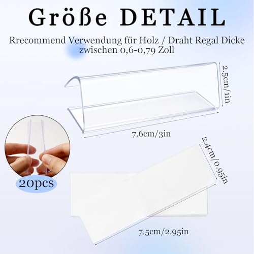 20er-Set Klare Plastikregal Etikettenhalter, Passt für 75x25mm Dicke Draht- & Holzregale, Mit Leeren Einlagen für Einzelhandel & Supermarkt Organisation – Ideal für Regalaufklärung & Lagerverwaltung