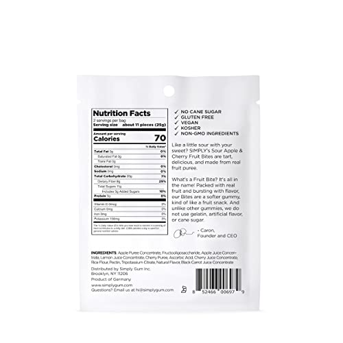 Simply Fruit Bites | Made With Real Fruit | Sour Apple And Cherry | 1.8 Oz (Pack Of 3) | No Cane Sugar + Gluten Free + Kosher #TOP2