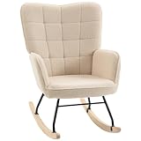 HOMCOM Silla Mecedora Borreguito Respaldo Alto Patas Madera Haya Beige