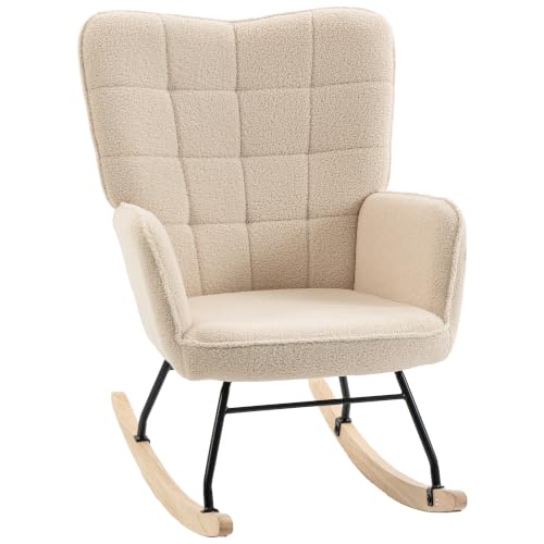 HOMCOM Fauteuil à Bascule, Rocking Chair, Revêtement Bouclette, Beige