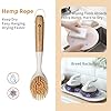 2 Pack Kitchen Dish Brush Bamboo Handle Dish Scrubber Built-in Scraper, Scrub Brush for Pans, Pots, Kitchen Sink Cleaning, Dishwashing and Cleaning Brushes are Perfect Cleaning Tools, White #1