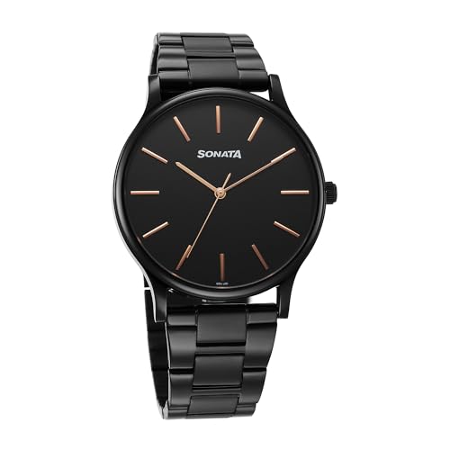 Image of Sonata Aspire Quartz Analog Black Dial Stainless Steel Strap Watch for Men