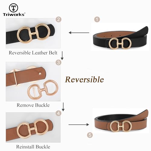 Women Reversible Leather Belt, Width 0.9"2